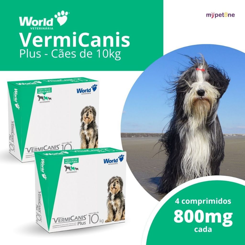 Kit 2 Vermicanis Plus Vermífugo World para Cães de 10Kg - 4 Comprimidos
