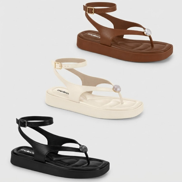 Sandália Papete Feminina Moleca Flatform Pedraria Cristal Original