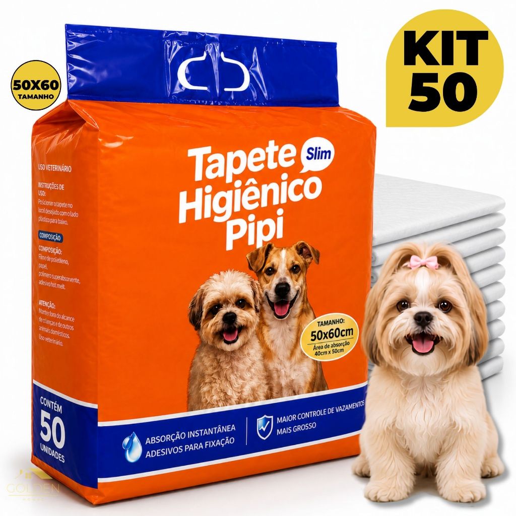 Kit 50 Tapetes Higiênicos Descartáveis Fralda Absorvente para Cachorro Pet Adulto e Filhote – 50x60 cm