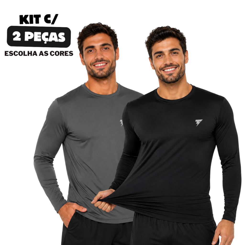 Kit 2 Blusa Térmica Proteção Uv 50+ Segunda Pele Camiseta Malha Fria Academia Manga Longa Masculina