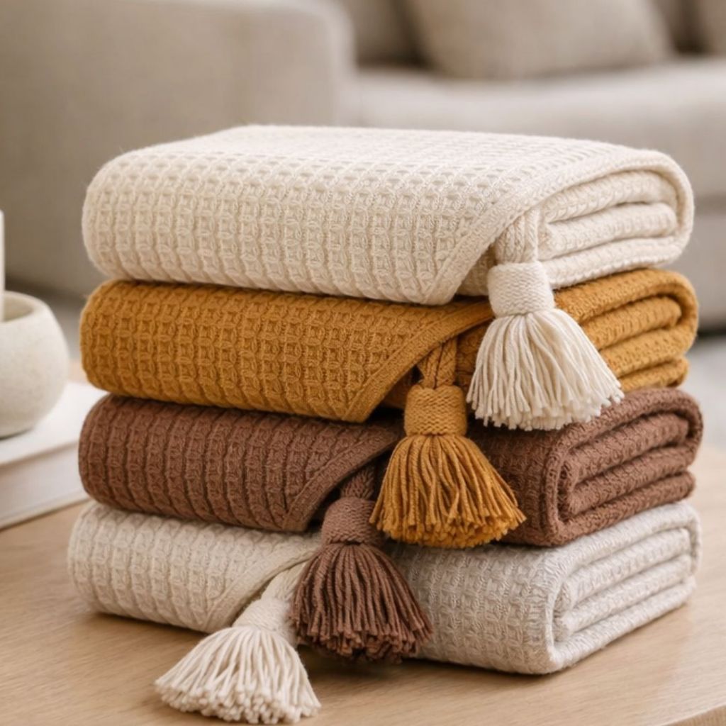 Manta Xale Pompom 1.40 X 1.40 Decorativa para Sofá Algodão Peseira para Cama e Sofá Top