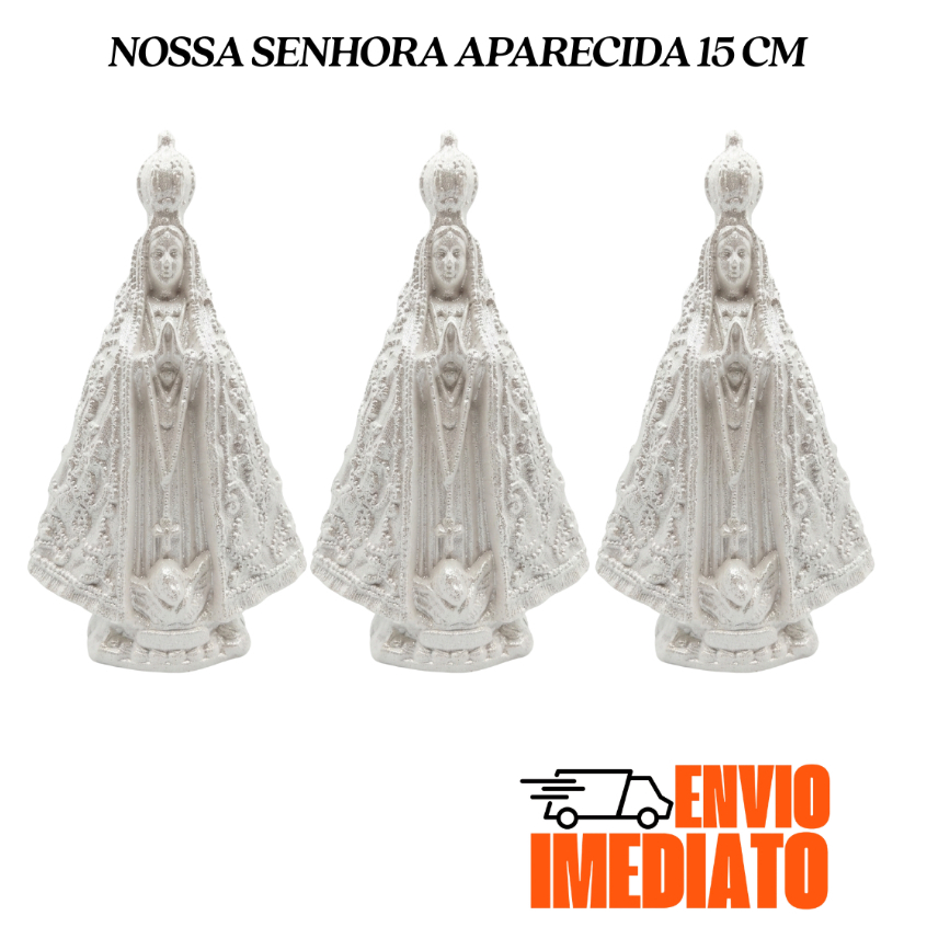 Kit 5 unidades Nossa Senhora Aparecida 15cm em Gesso Manto Bordado Perolada Lembrancinha Casamento