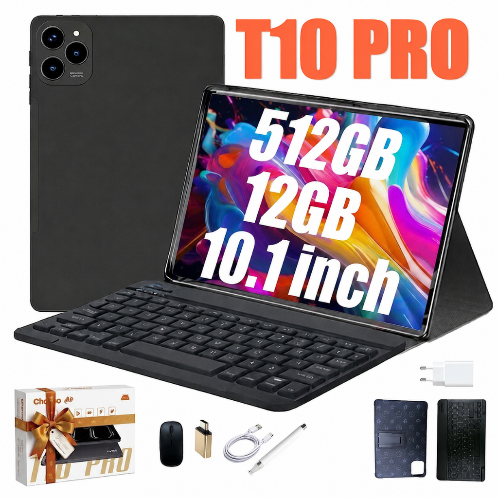 2026 Tablet T10 PRO mouse teclado 12GB RAM 512GB ROM Android14 com case 10.1 polegadas câmera 32MP