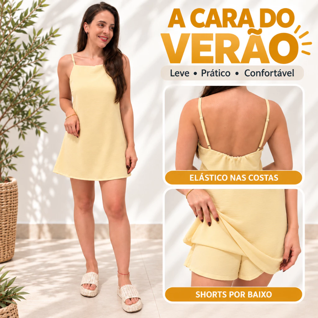 Vestido Curto Feminino Duna Macaquinho Com Shorts Regata Com Alça Regulavel Verao Soltinho — imagem 1
