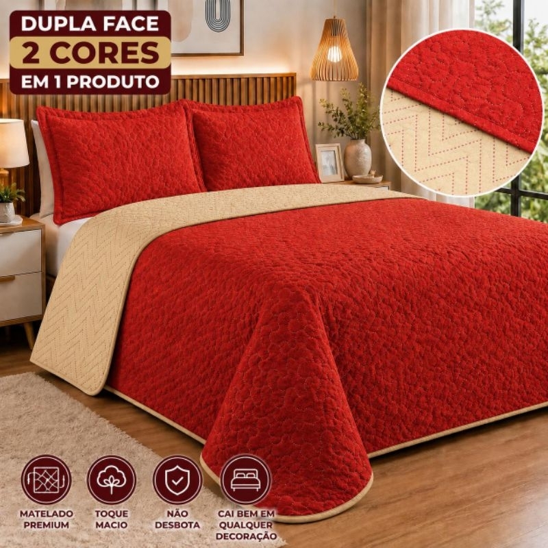 Jogo Kit Colcha Cobre Leito Queen Liso 3 Peças com Porta-Travesseiros 2,60x2,40 Dupla face Toque Suave Sofisticado