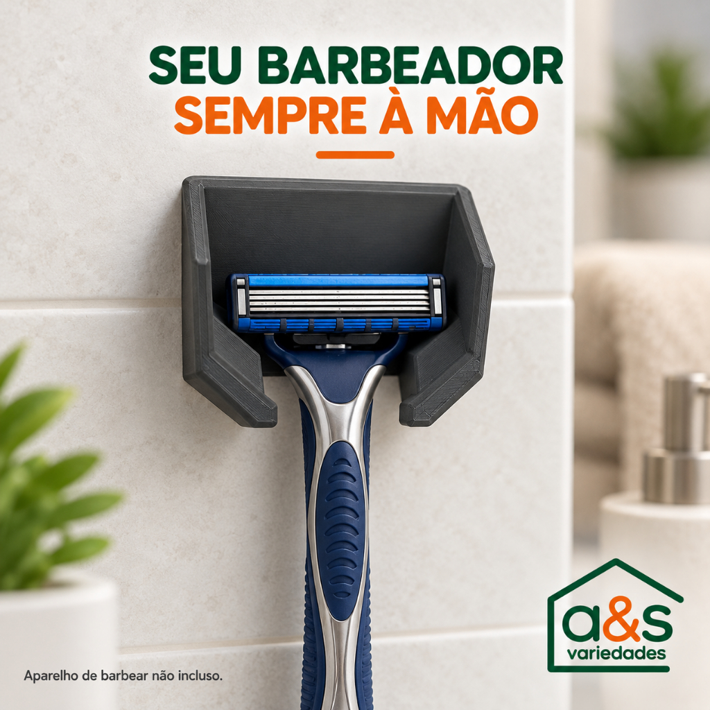 Porta Barbeador de Parede com Fita Dupla Face Suporte Organizador Sem Furos