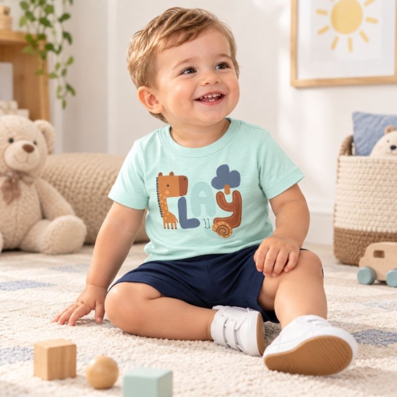 Conjunto Infantil Menino Camiseta e Bermuda Moletinho Estampa Girafa Play Day - Brandili - conjunto menino 2 anos 3 anos