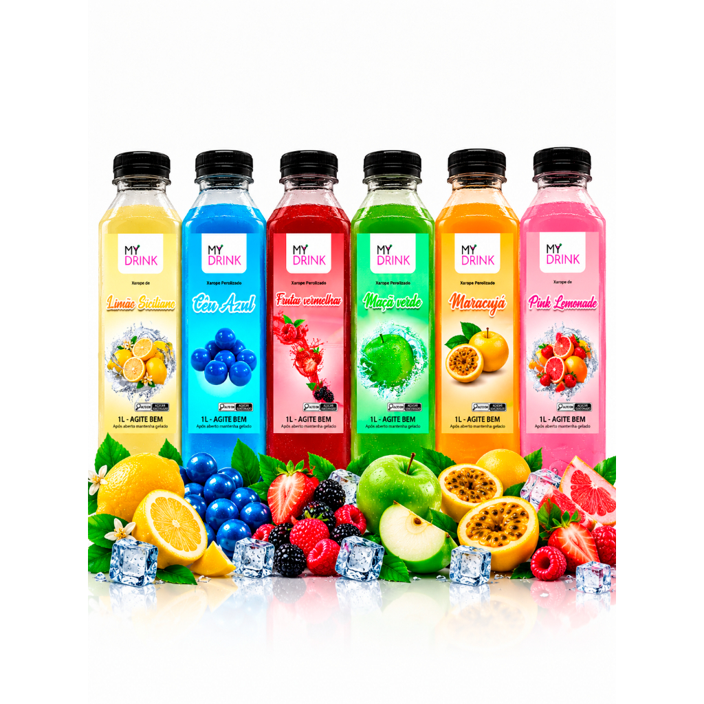 Xarope My Drink 1 Litro Profissional - Alto Rendimento para Soda Italiana, Gin e Moscow Mule - Escolha o Sabor