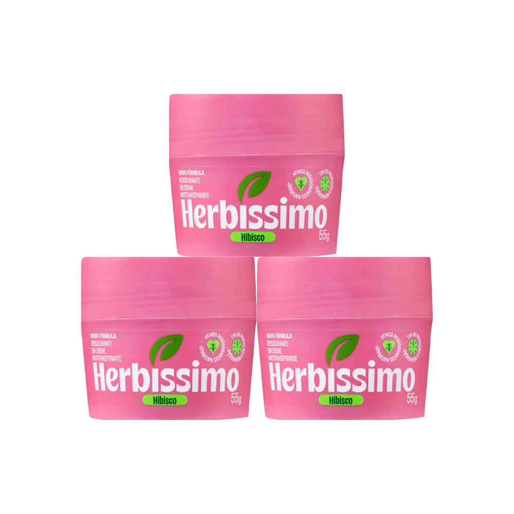 Kit Desodorante Em Creme Antitranspirante Herbíssimo Hibisco 55g (3 unidades)