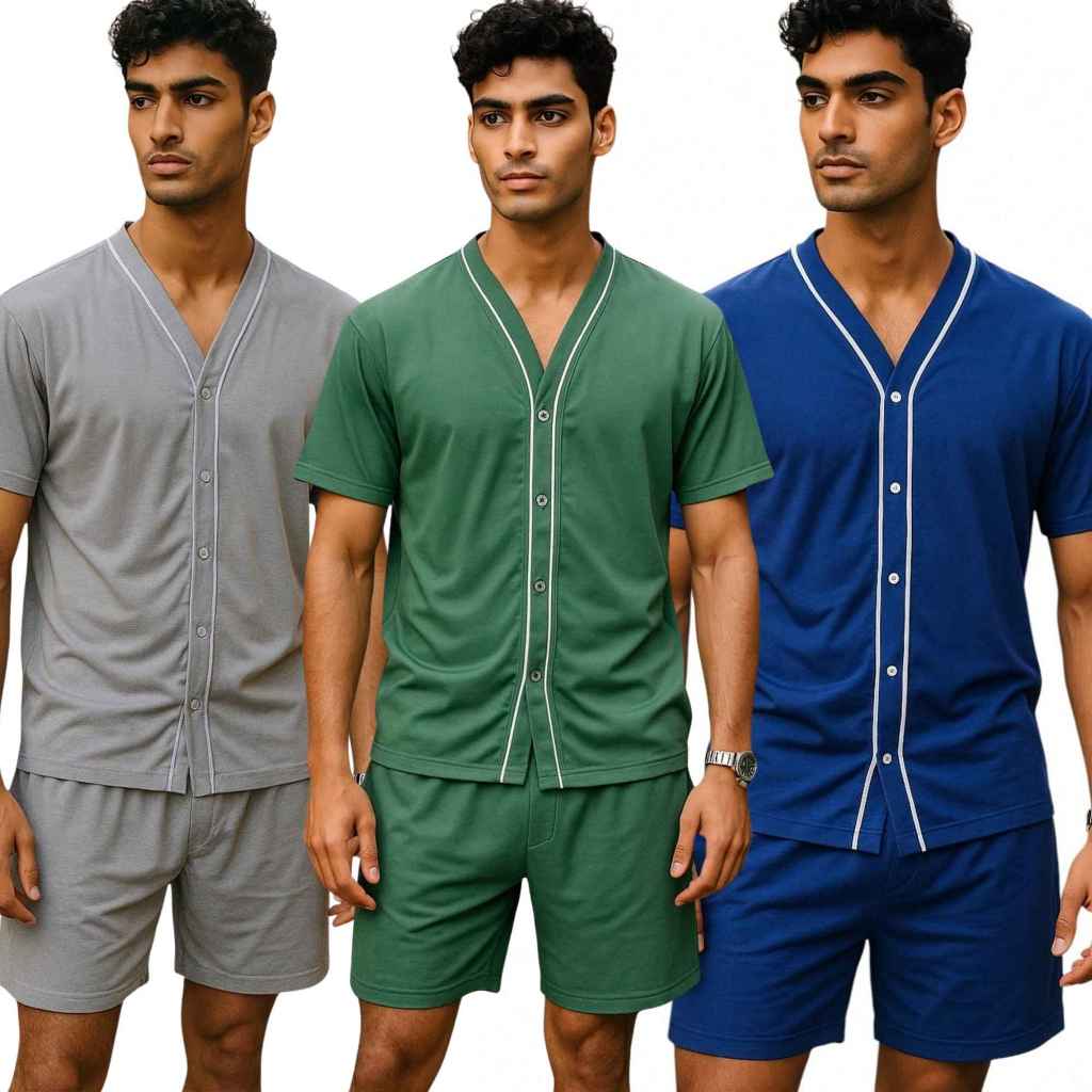 Kit 3 Pijamas masculino Cirurgico com botões aberto no peitoral em malha cores sortidas