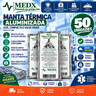 Cobertor Manta Térmica Aluminizado Para Resgate, Emergência e Camping - Kit Com 50 Unidades