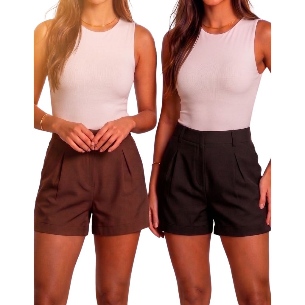 Kit 2 Shorts Alfaiataria Feminino Cintura Alta Social Elegante