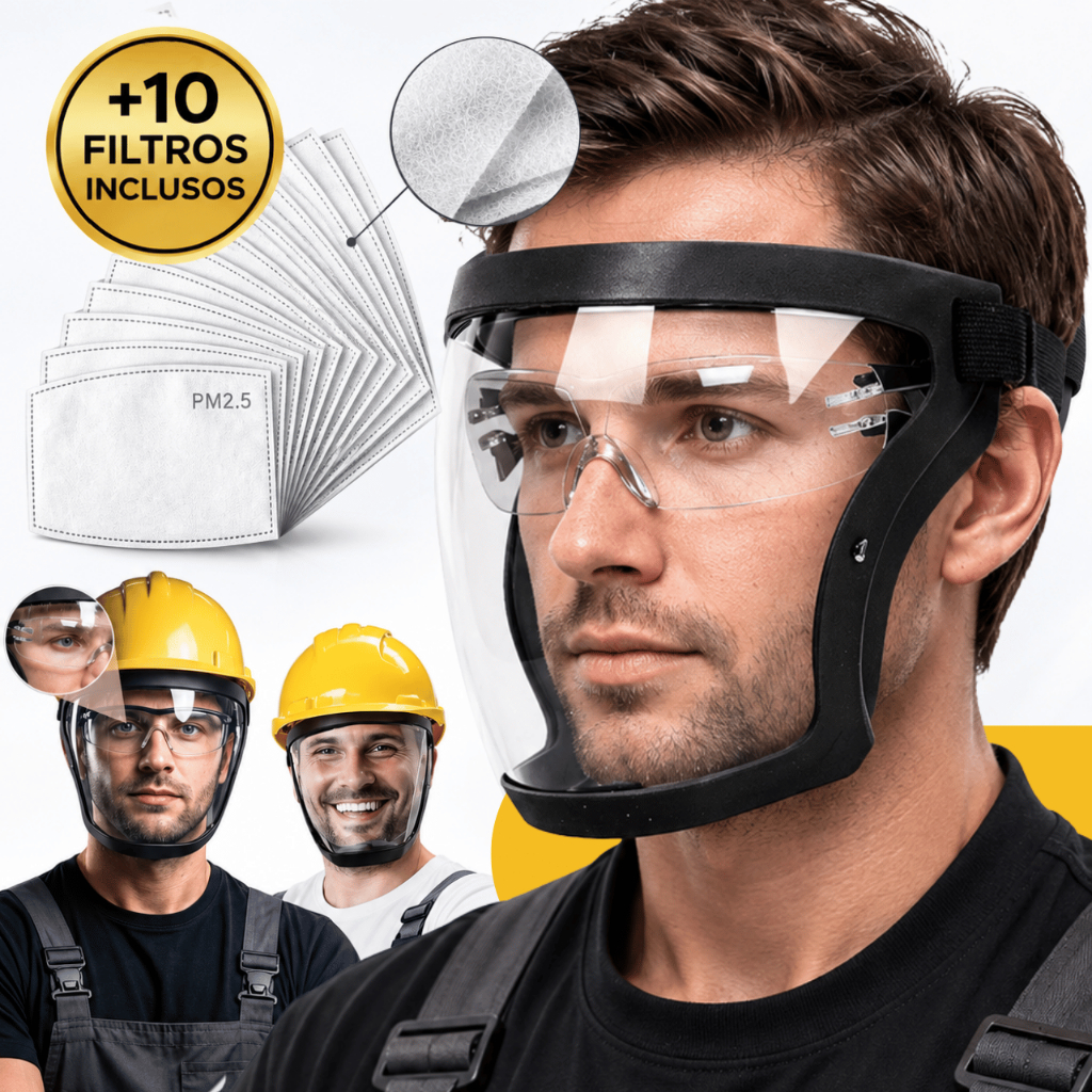 Máscara Facial Transparente Anti Poeira Proteção Completa Com 10 Filtros PM 2.5 Para Saúde Respiratória