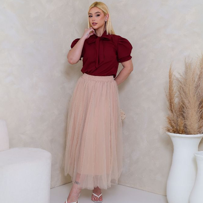 Saia Tule Midi Longa Forrada Moda Verao