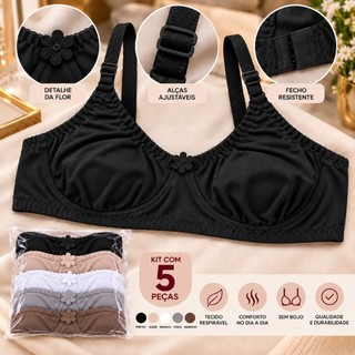 Kit 5 Sutiãs Sem Bojo Reforçado Microfibra Alta Sustentação Feminino Confortável Dia a Dia