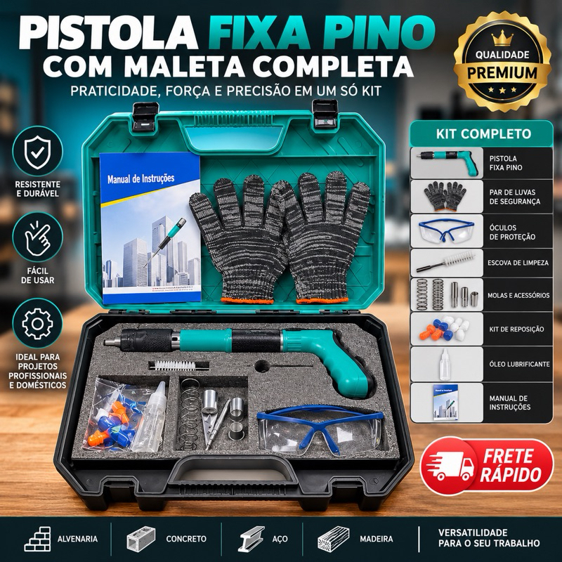 Pistola Finca Pino Profissional Ação Indireta à Pólvora para Concreto e Aço + Maleta Kit Completo