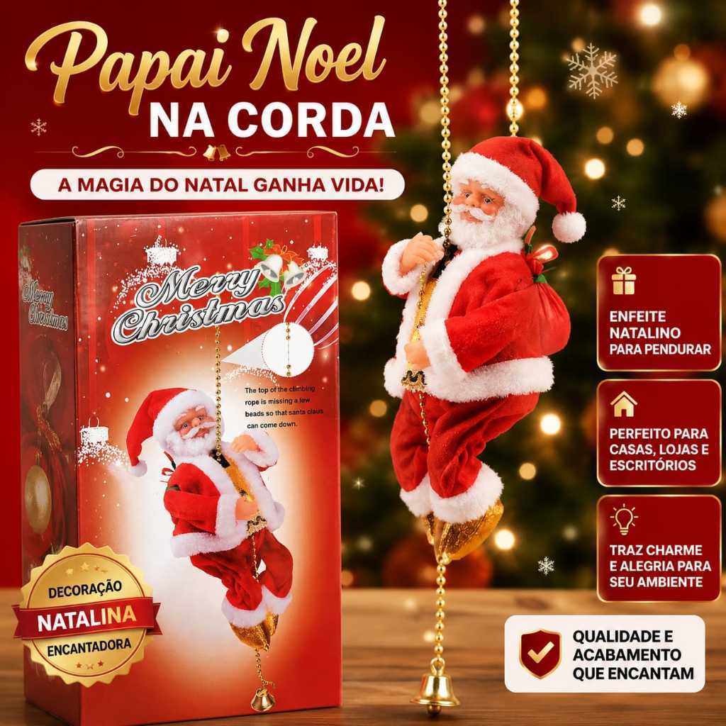 Papai Noel Musical Eletrico Sobe E Desce Corda Dançarino Patinador Enfeite Natal Decoração Natalina Movimento