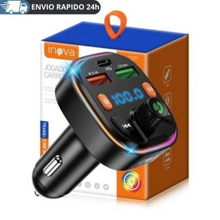 CARREGADOR VEICULAR TRANSMISSOR FM TURBO, COM 2 SAÍDAS USB - CAR-3468 - INOVA