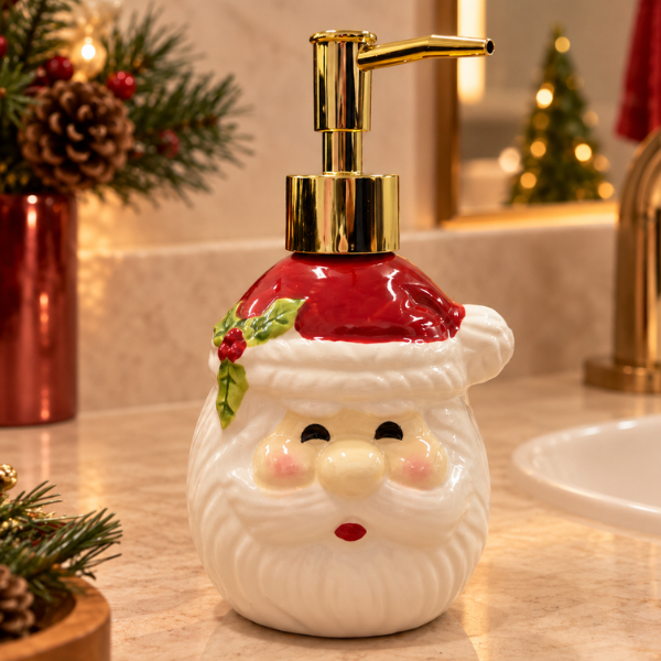 Porta Sabonete Liquido Dispenser Saboneteira De Natal Decoração Natalina Papai Noel Cerâmica Porcelana