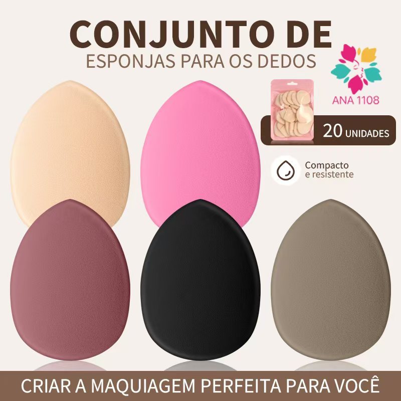ANA1108 Conjunto 20Pçs Dedo Almofada Esponja Puff Conjunto Mini Tamanho Maquiagem Para Base Líquida