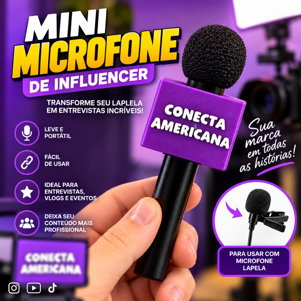 Mini Microfone de Influencer para Celular | Microfone Lapela para TikTok, Instagram, YouTube e Vlogs