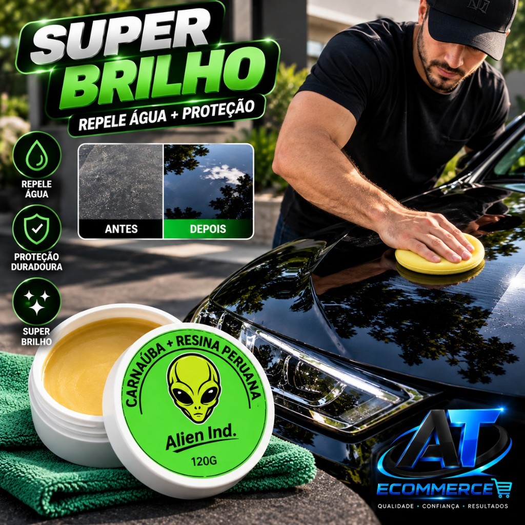 Cera Automotiva Alien Ind 120G Carnaúba Resina Peruana Super Brilho Espelhamento Proteção Repele Água