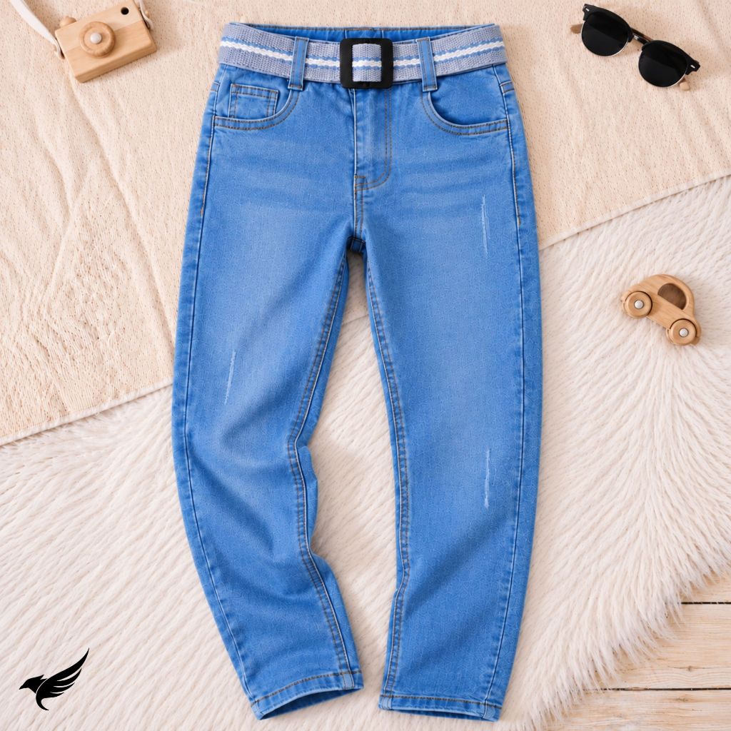 Calça Jeans Sarja Infantil Com Cinto Menino