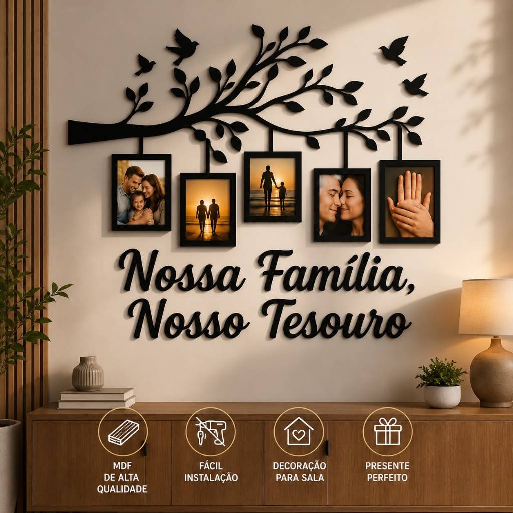 Quadro Porta Retrato Árvore da Família MDF 10x15 Decorativo Parede Molduras para Fotos de Família Mural de Fotos
