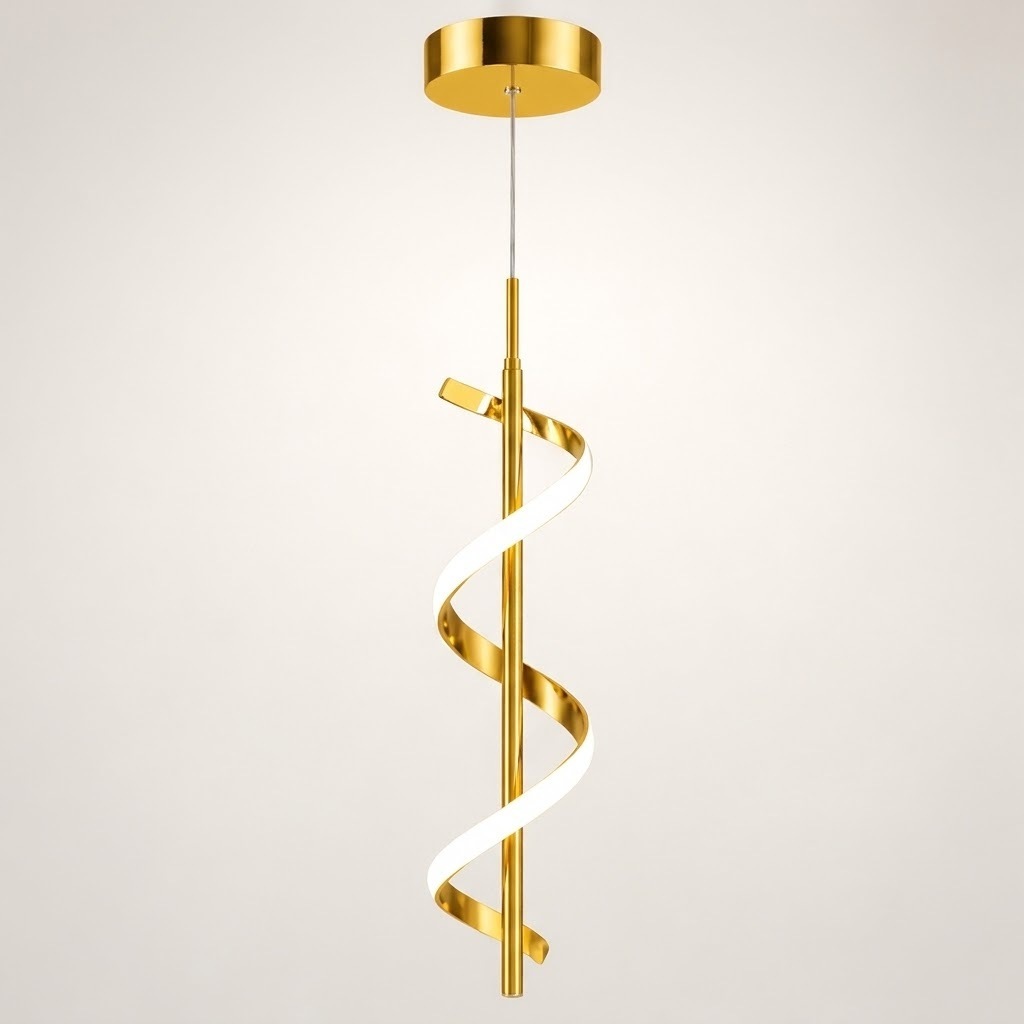 Lustre Pendente de Teto Led Espiral Dourado Moderno Suspenso 127/220V Bivolt