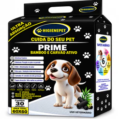 Tapete Higiênico Cães 60x60 30 Unidades Prime Carvão Ativado/Bamboo Higienepet