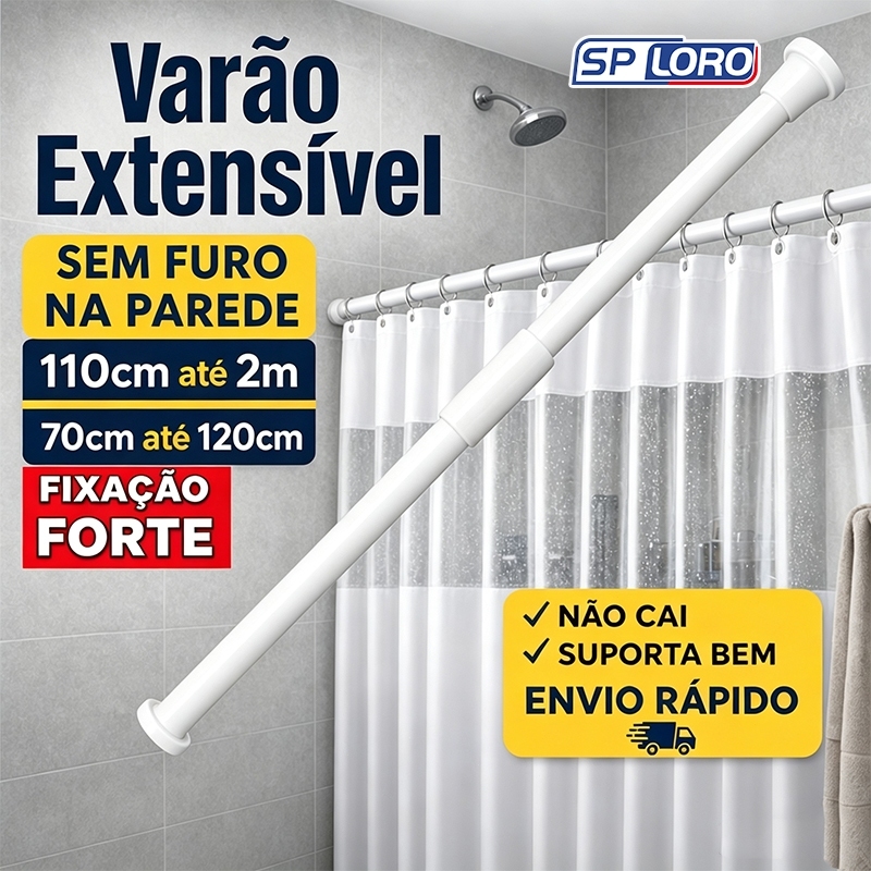 Varão de Secagem de Roupas Ajustável Varão de Cortina Sem Perfuração 70-120 90-160 110-200 140-260cm Ajustável SSG