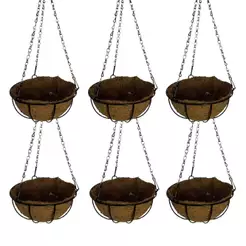 6 Vasos Fibra de Coco 20 a 40cm Suspenso com Corrente Plantas Jardim Decoração