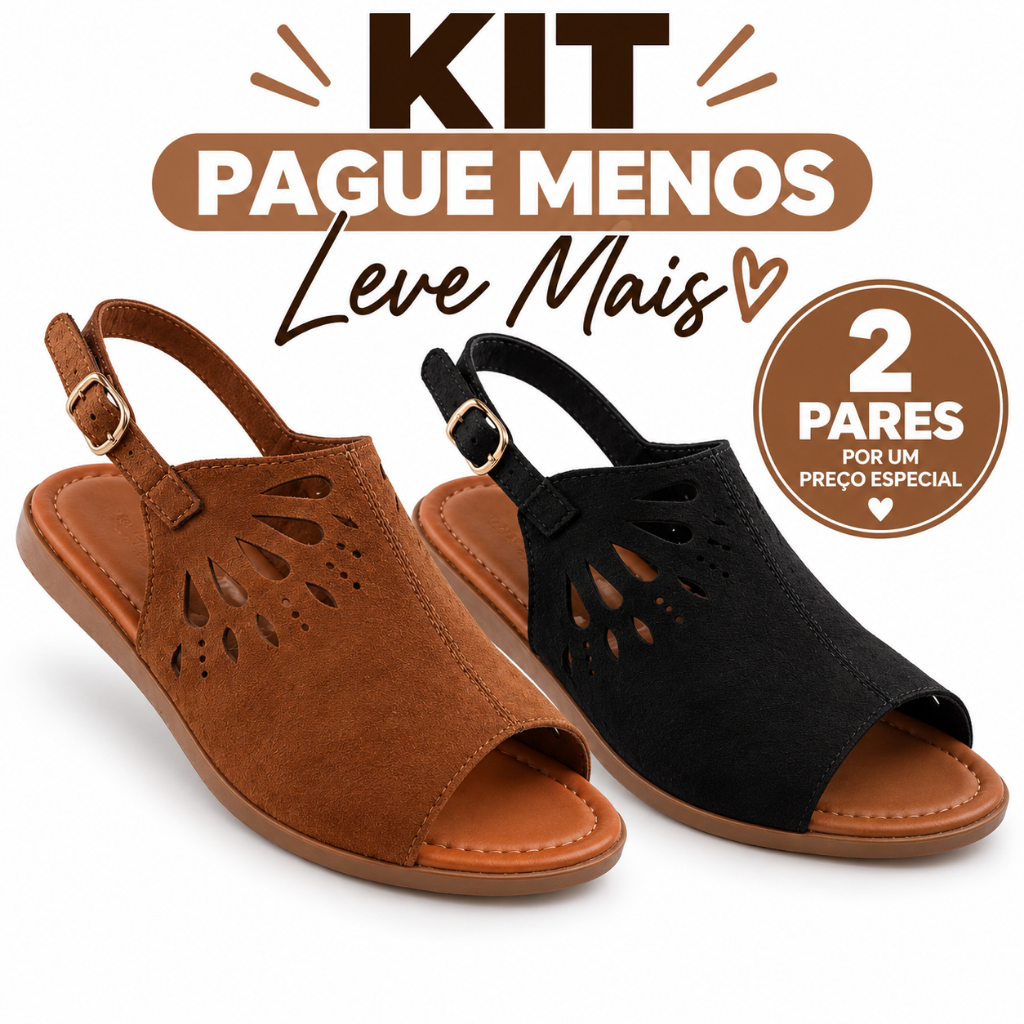 Kit 2 Sandálias Rasteiras Femininas Com Fivela Confortável Leve Casual Verão Marrom Preto Marfim Vermelho