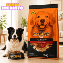 Ração Cães Adultos Plus Carne 15KG Nutrição Premium Pele e Pelagem Saudável - Envio Imediato