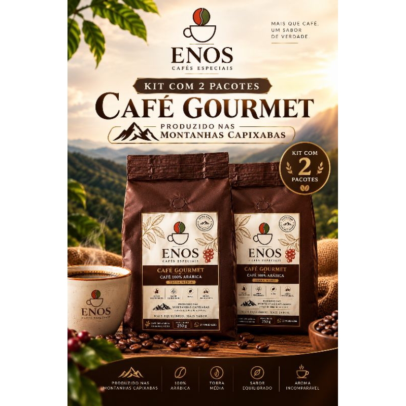 Kit 2 Cafés GOURMET ENOS 250g Cada | 100% Arábica Torrado e Moído | Torra Média | Montanhas Capixabas