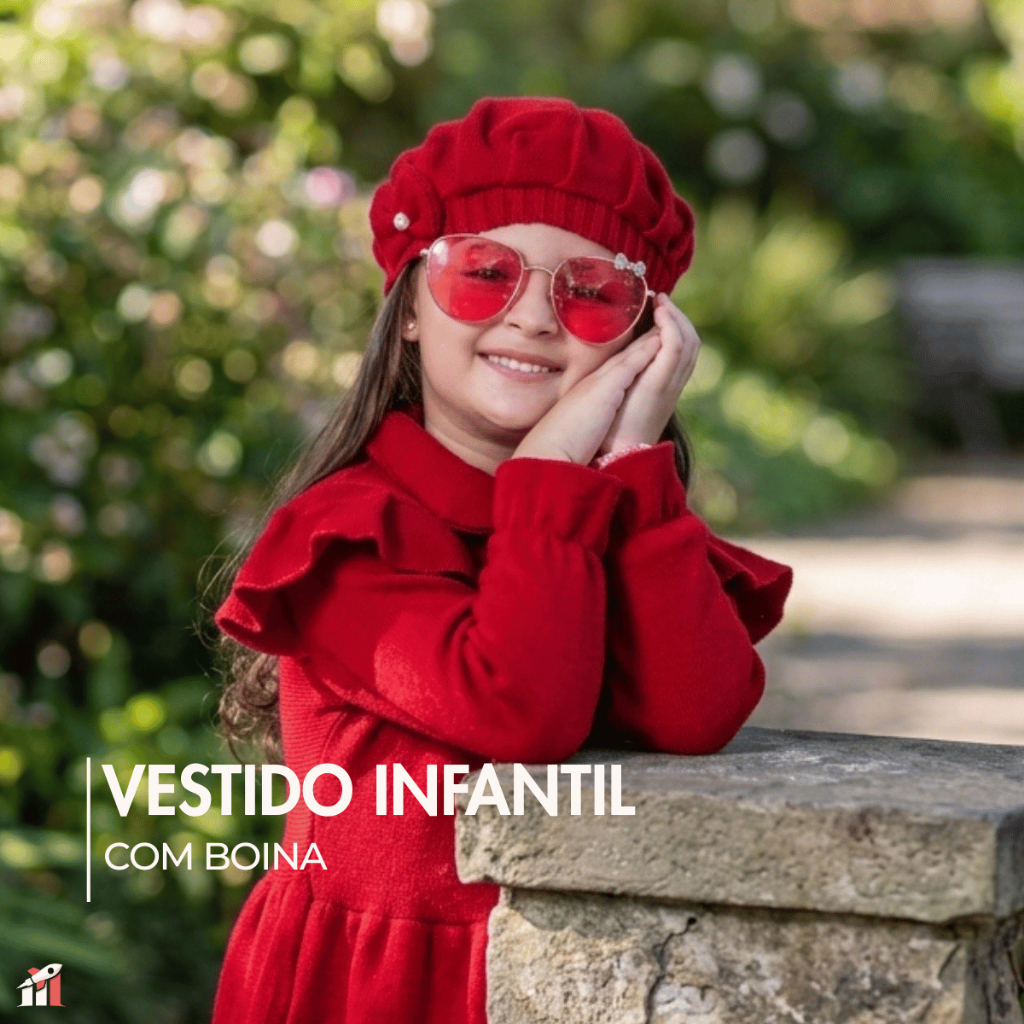 Conjunto Vestido Infantil Feminino Babadinho Gola Social Com Boina Macia Elegante Quentinho Moda Outono Inverno