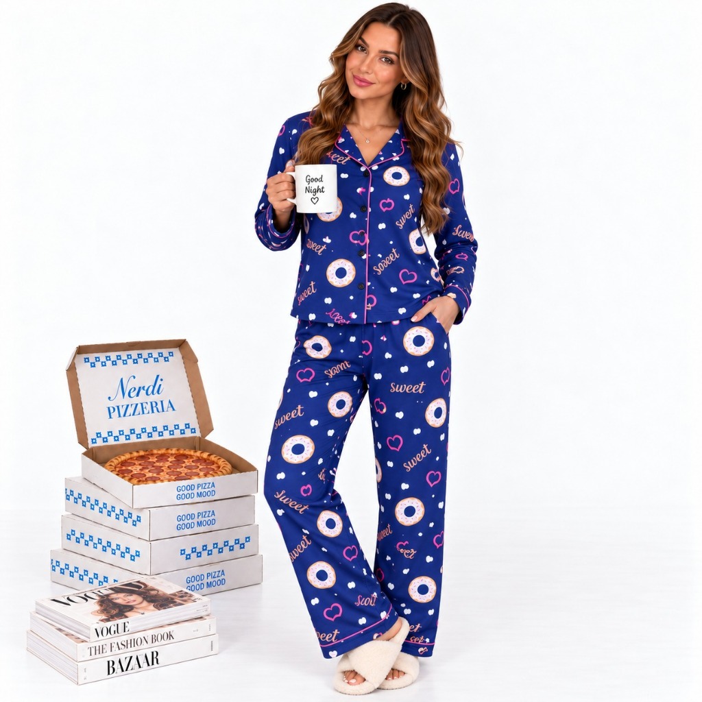 Pijama Feminino Longo Suede Premium Estampado Manga Longa com Calça Conjunto Feminino P M G Confortável
