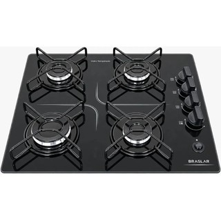 Fogão Cooktop Braslar Pop à Gás 4 Bocas Mesa de Vidro Preto Bivolt - Acendimento automáti…