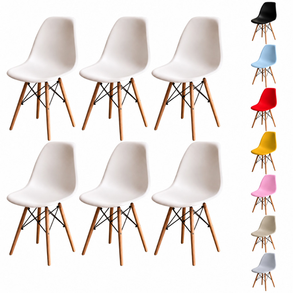 Kit 2, 4, 6 Cadeiras Eiffel Eames Pés De Madeira Sala Quarto Escritório Moderna Design Wood Premium
