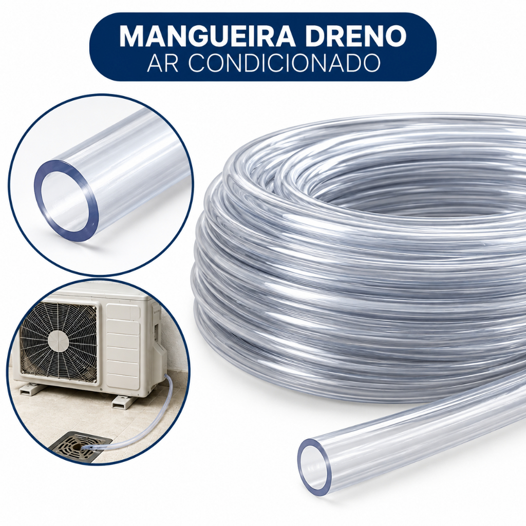 Mangueira Dreno Ar Condicionado Cristal Transparente 1/2 x 1,5mm 10 a 30 Metros Premium