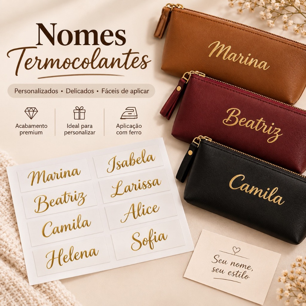 Nomes Adesivos Termocolantes Personalizados Etiquetas Roupas Uniforme Escolar Tecido Couro Necessaire