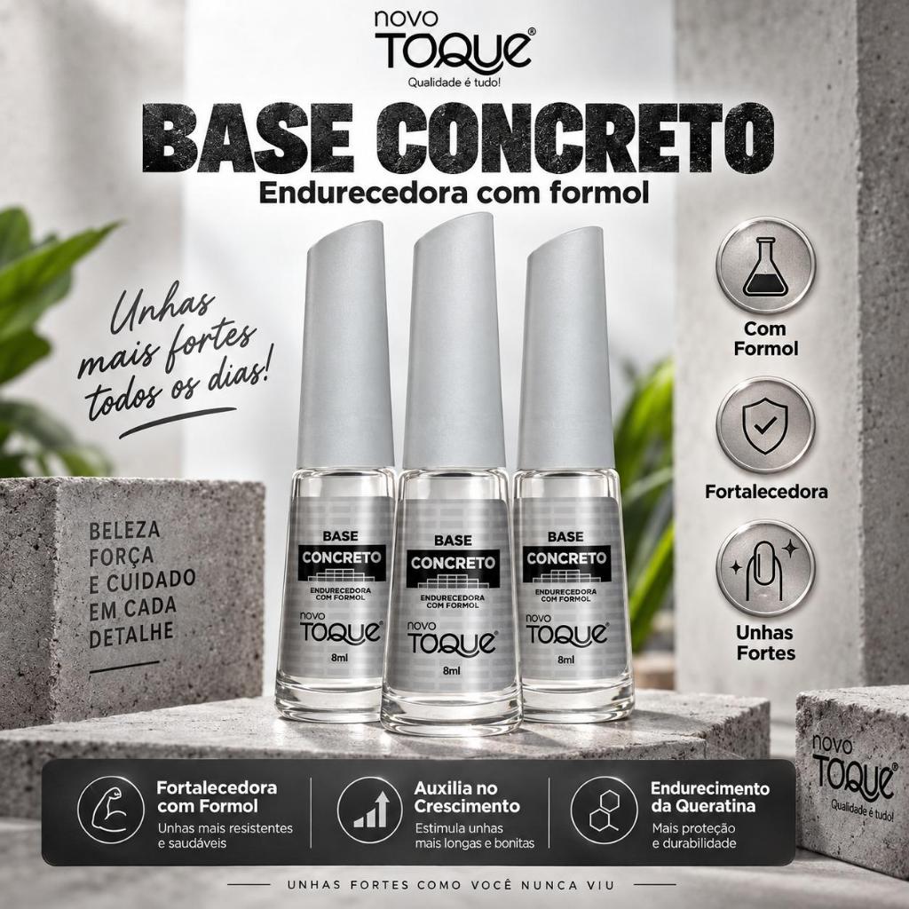 Novo Toque Kit 3 Base Concreto - Unhas Fortes - Lançamento Fortalecedor