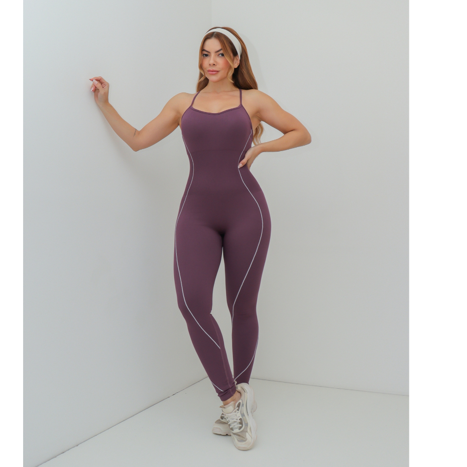 Macacão Feminino Fitness Esportivo Canelado Poliamida Academia Elástico 3RD SD1975