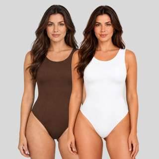 Kit 2 Body Feminino Básico Suplex Regata Preto Liso Decote Redondo Moda Feminina
