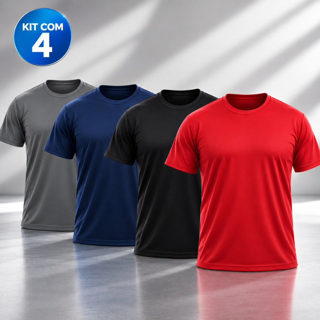 Kit 4 Camisetas Camisa Dry Fit Plus Size Masculina Básica Lisa Academia Treino Caminhada  Esportiva