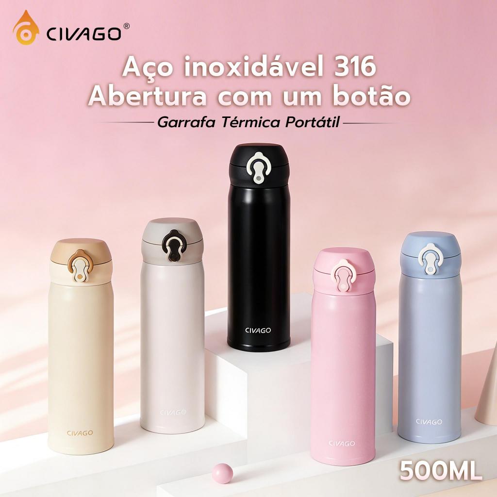 CIVAGO Copo Térmico 500ml Aço 316,Antivazamento,Tampa Pop-up,Quente/Frio,Livre de BPA–Para esportes,faculdade, presente