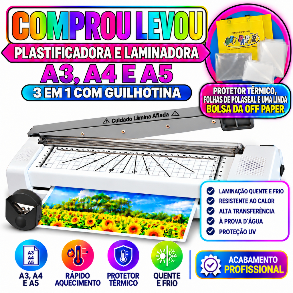 Plastificadora Laminadora A4 A3 A5 A6 3x1 Guilhotina Com Protetor Térmico