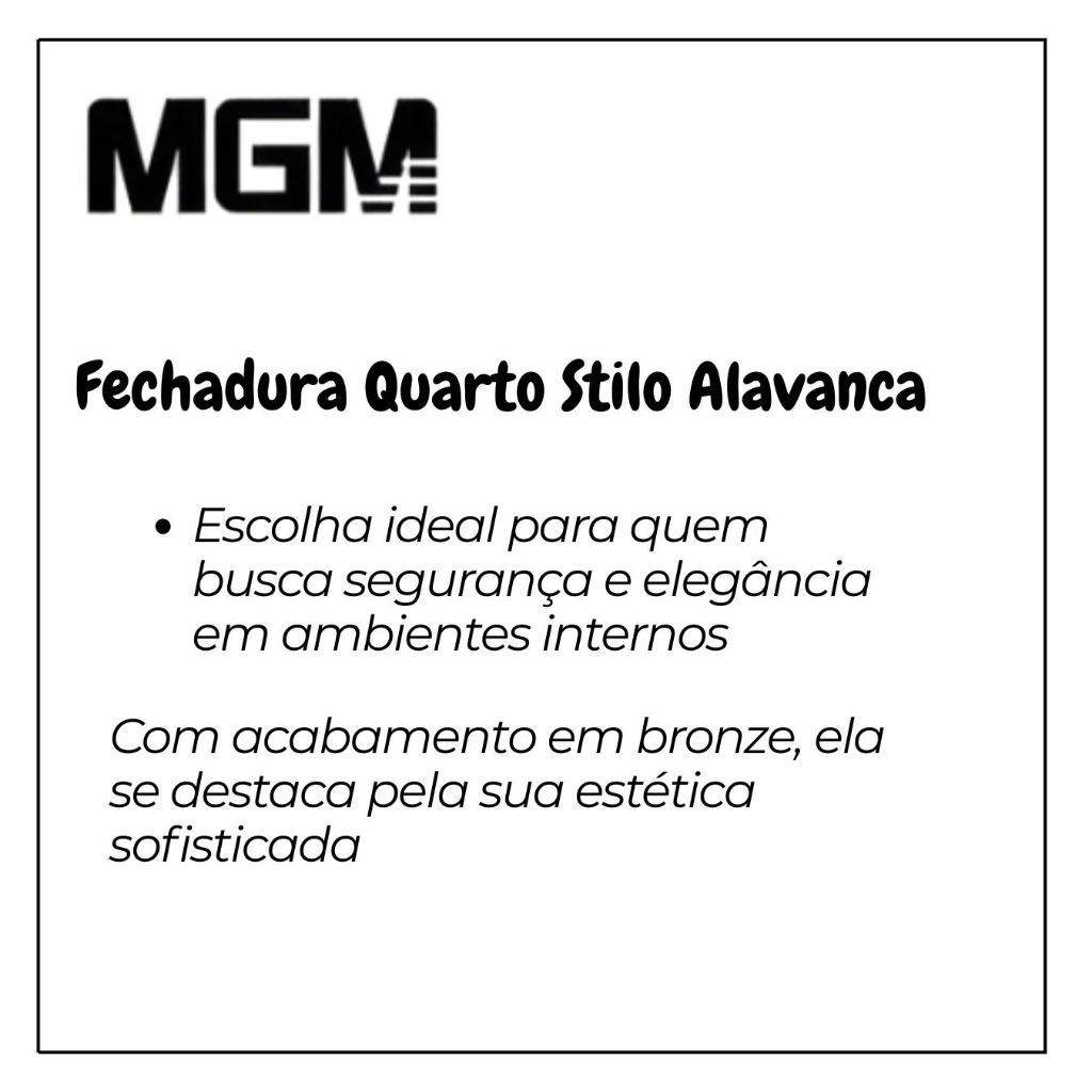 Fechadura Interna MGM Stilo Alavanca Bronze para Porta de Quarto – Segurança e Acabamento Elegante — imagem 2 de 2