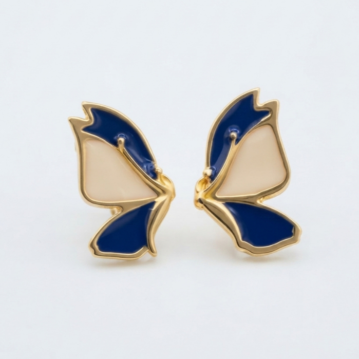 Brincos Borboleta Esmaltada Azul Folheado
