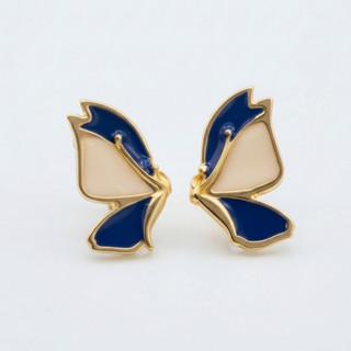 Brincos Borboleta Esmaltada Azul Folheado